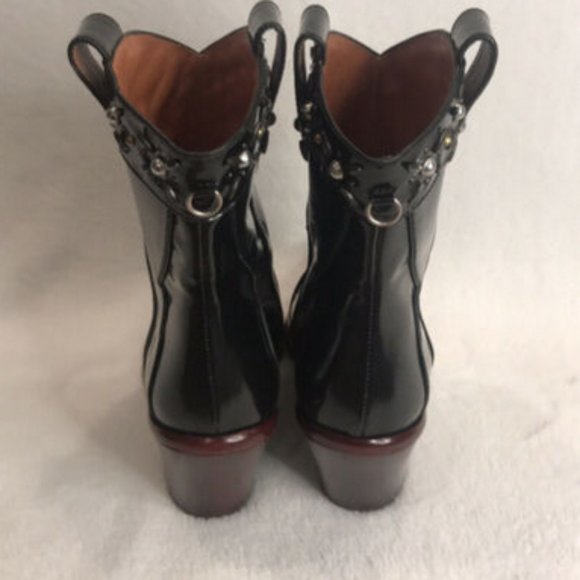 Coach Black Embellished Flower Stud Western Boots - Picture 6 of 9